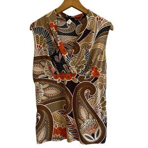 JKLA Womens Vintage Y2K Babydoll Top Size L Paisley Brown Orange Office Fairy